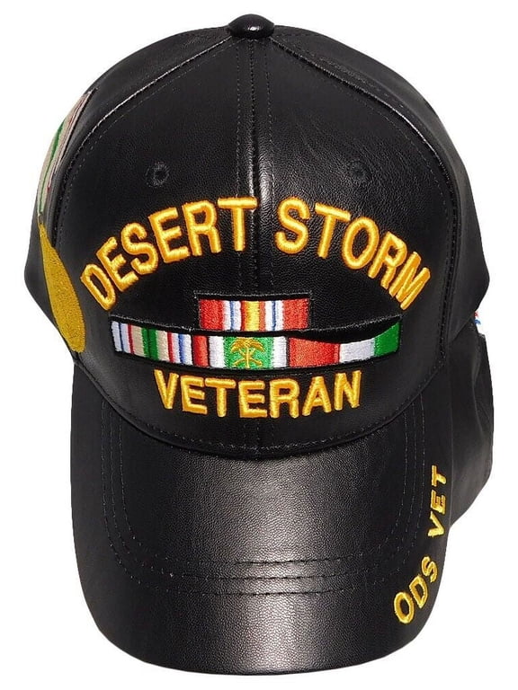Desert Storm Veteran With Medal On Side Black Adjustable Embroidered Cap Hat