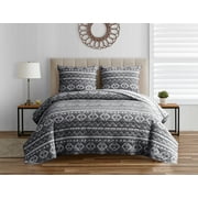 Desert Stripe Dark Grey 2-Piece Soft Matelasse Jacquard Cotton Blend Quilt Set - Twin