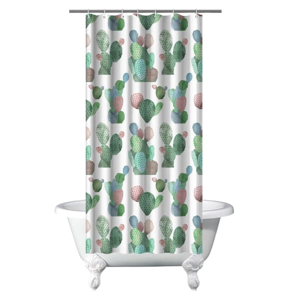 Desert Style Boho Shower Curtain, Waterproof Polyester with Southwestern Succulent and Watercolor Cactus Patterns, Includes 6 Hooks for Easy Installation