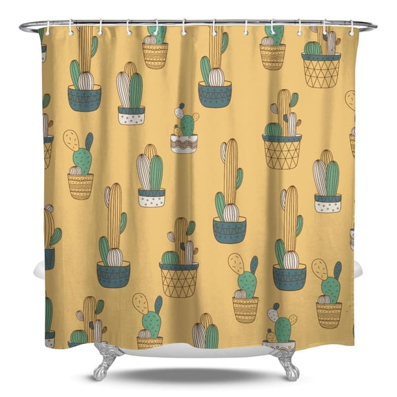 Desert Style Cactus Shower Curtain, Waterproof Fabric, Machine Washable, Includes Hooks, Boho Cactus and Watercolor Succulent Design for Bathroom