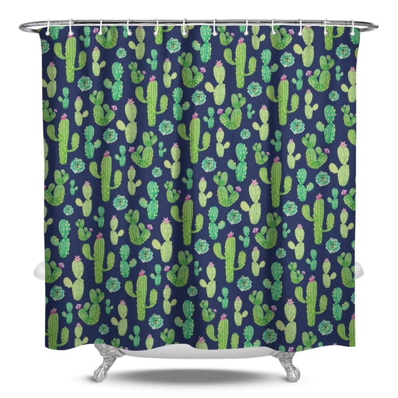 Desert Style Cactus Shower Curtain, Waterproof Fabric, Machine Washable, Includes Hooks, Boho Cactus and Watercolor Succulent Design for Bathroom