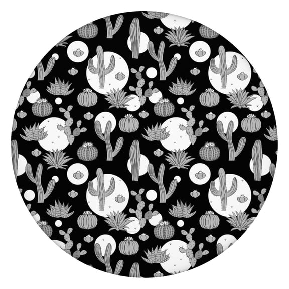 Desert Style Elastic Table Cover - Round Waterproof Cloth with Boho Cactus Design, Snug Fit for 52 Inch Tables, Wipeable Spill-Proof Fabric