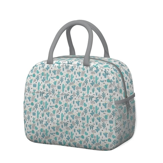 Desert Style Insulated Lunch Bag – Reusable Thermal Cooler Tote with Retro Desert Succulent and Watercolor Cactus Pattern for Weekend and Travel