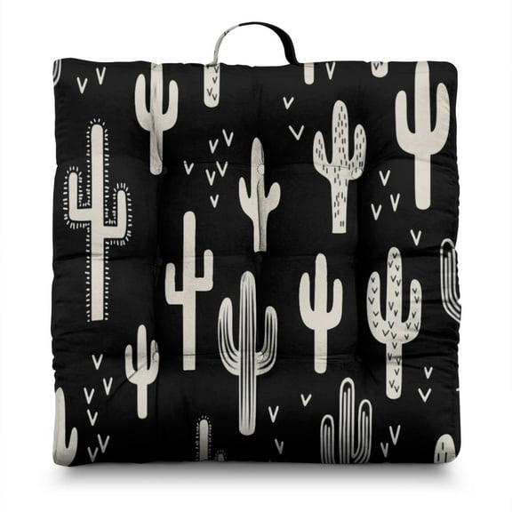 Desert Style Meditation Pouf - Oversized Square Floor Pillow, Retro Cactus Design, 9-Point Tufting for Even Filling, Ideal for Office or Living Room
