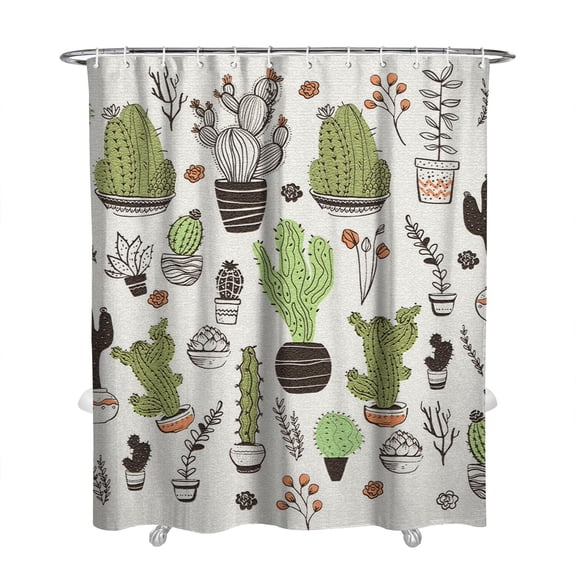 Desert Style Shower Curtain - Waterproof Cactus Art Bath Drapes, Quick-Dry Polyester Fabric, Rust-Resistant Grommets & 12 Hooks, Elegant Southwestern Design, 72x84 Inches