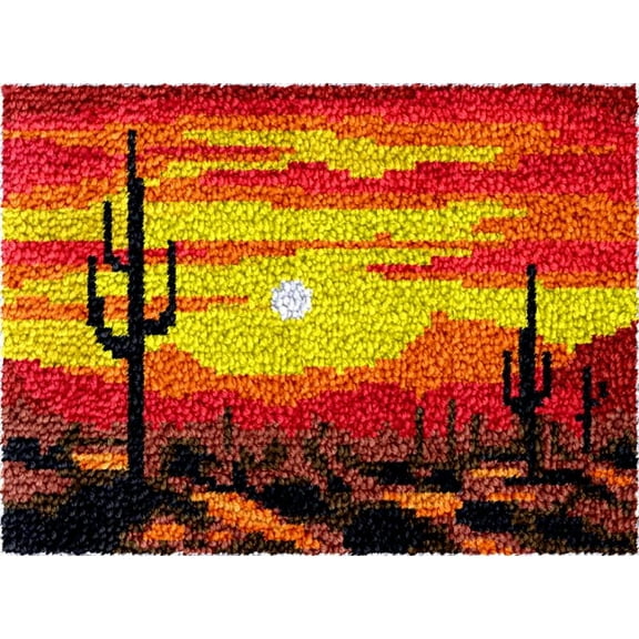 Desert Succulent Scenery Latch Hook Kits Rug DIY Cushion Tapestry Making Crochet Hook Mat Making Kits Color Preprinted Pattern Canvas DIY Carpet Needlework Crochet Kits 52x38cm (U11-8)