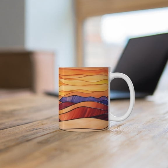 Desert Sun Faux Stained Gl Ceramic Mug, Beautiful Desert Sand Dunes Coffee Cup, Desert Landspe Teacup, Orange Desert Scenery Mug.