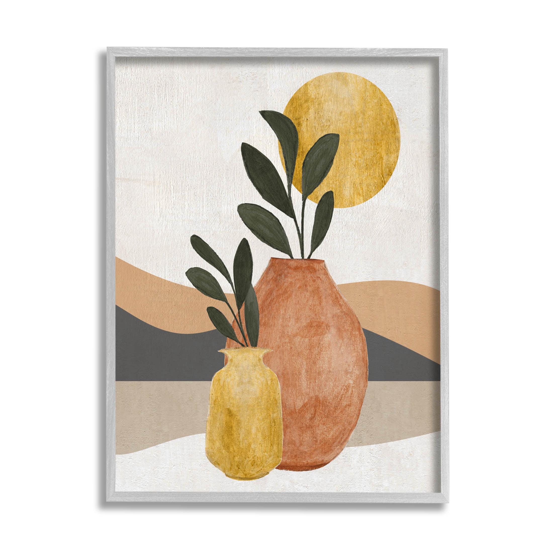 Desert Sun Geometric Botanicals Botanical & Floral Graphic Art Gray Framed Art Print Wall Art