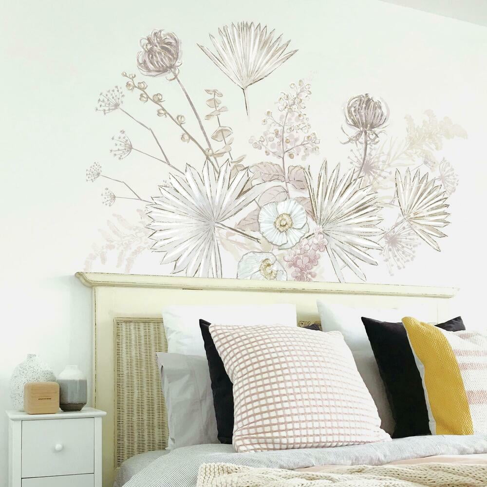 Taupe and Soft Gray Palm Leaf Floral Peel and Stick Wall Decals