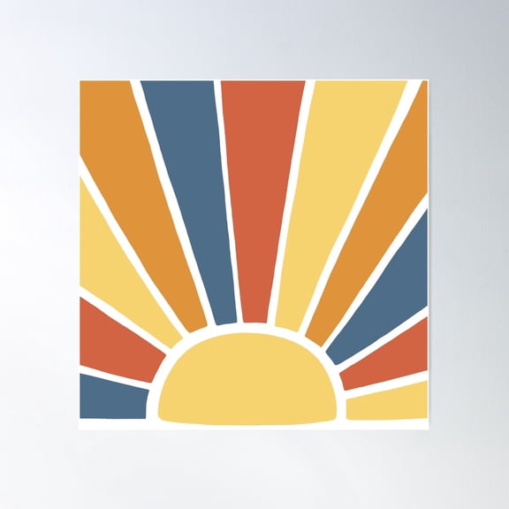 Desert Sun Ray Burst Poster Wall Art, Modern Wall Decor For Living Room Bedroom, 16x16 UNFRAMED
