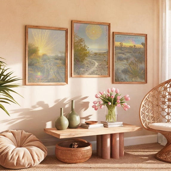 Desert Sunrise Art Print Luminous Landscape s Set 3 Stretched Canvas ...