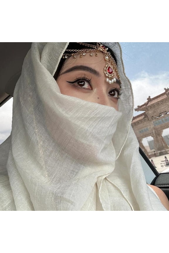 Desert Sunscreen Headscarf Oversized Cotton Linen Silk Blend Scarf Lightweight Wrap Outdoor Travel Shawl Breathable