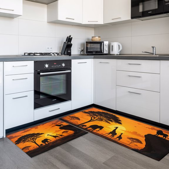 Desert Sunset 1 Piece Non-Slip Kitchen Mat Set, Lion Elephant Tree Giraffe Boho Soft Door Mat with Rubber Backing, Dirtproof Rugs for Entrance Doorway, 15.7 x 47.2in