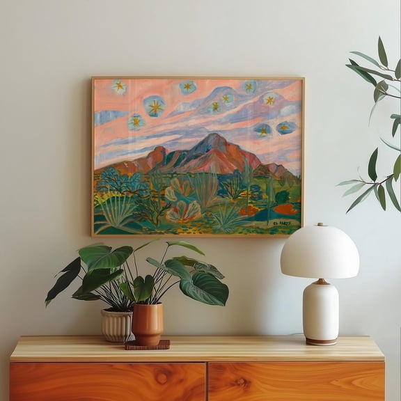 Desert Sunset Cactus Landscape Wall Decor