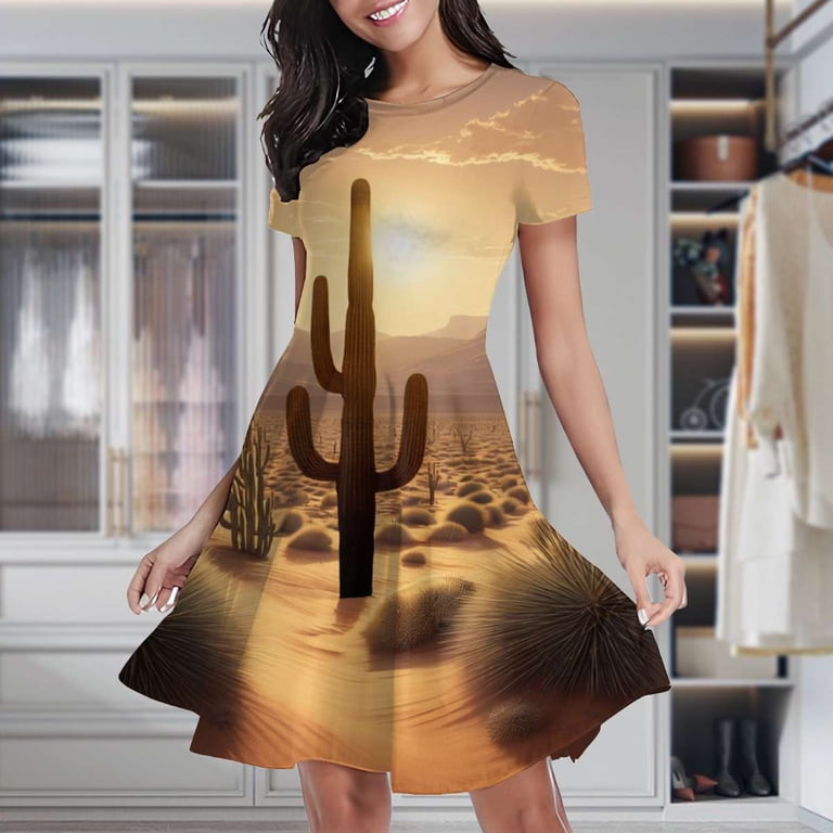 Desert Sunset Cactus Landscape Women's Classic Swing Skater Dress Casual  Work Party Cocktail Dresses - Walmart.com
