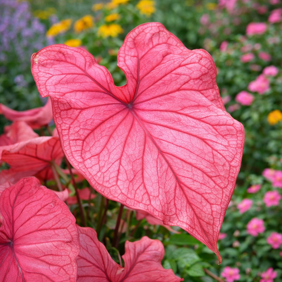 Desert Sunset Caladium Bulbs Pink and Rose Foliage with Soft Veining Shade Loving Caladium for Gardens and Landscaping (12 Bulbs)