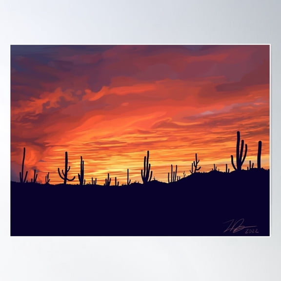 Desert Sunset Landscape Poster Wall Art UNFRAMED PAPER POSTER, Home Decor