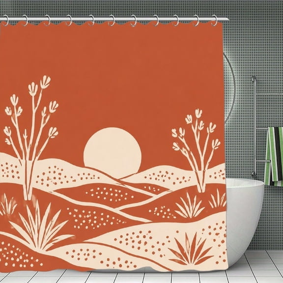 Desert Sunset Landscape Print Shower Curtain,Cloth Fabric Waterproof Polyester Bathroom Home Decor Set with Hooks 70.8×70.8Inch
