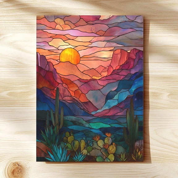 Desert Sunset Stained Glass Poster Southwest Mountain Art Unframed Paper Print