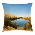 thumbnail image 1 of Desert Throw Pillow Cushion Cover, Idyllic Oasis Awbari Sand Sea Sahara Libya Pond Lush Arid Country, Decorative Square Accent Pillow Case, 16 X 16 Inches, Pale Blue Green Sand Brown, by Ambesonne, 1 of 2