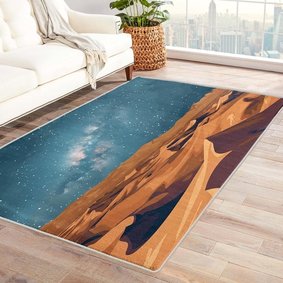 Desert Throw Rug Washable Natural Landscape Rugs For Entryway Bedroom Kitchen, Starry Sky Area Rug For Home Decor, Non Slip Backing Indoor Floor Mat Carpet 5x6ft