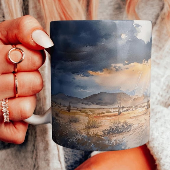 Desert Thunderstorm Mug, Stormy Desert Landspe Ceramic Mug, Watercolor Desert Scenery Teacup, Western Style Design, Choose Your Design.