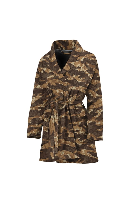 Desert Tiger Stripe Camouflage Women Bathrobe One Size Univeral Fits, Tiger Wide Animal Fashion Lightweight Plush Fleece Long Robe For Women