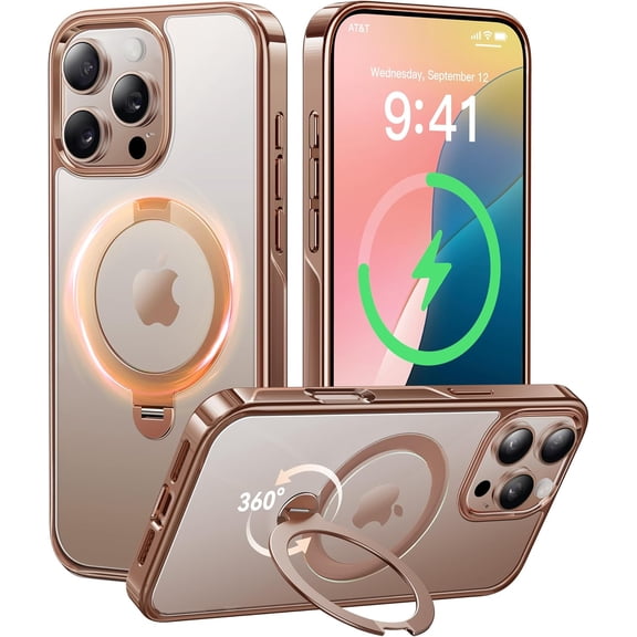 Desert Titanium for iPhone 16 Pro Max Case with 360 Spin Magnetic Stand [Compatible with Magsafe][16FT Military Protection] Slim Polished for iPhone 16 ProMax Case with Stand 6.9'', Rose Gold