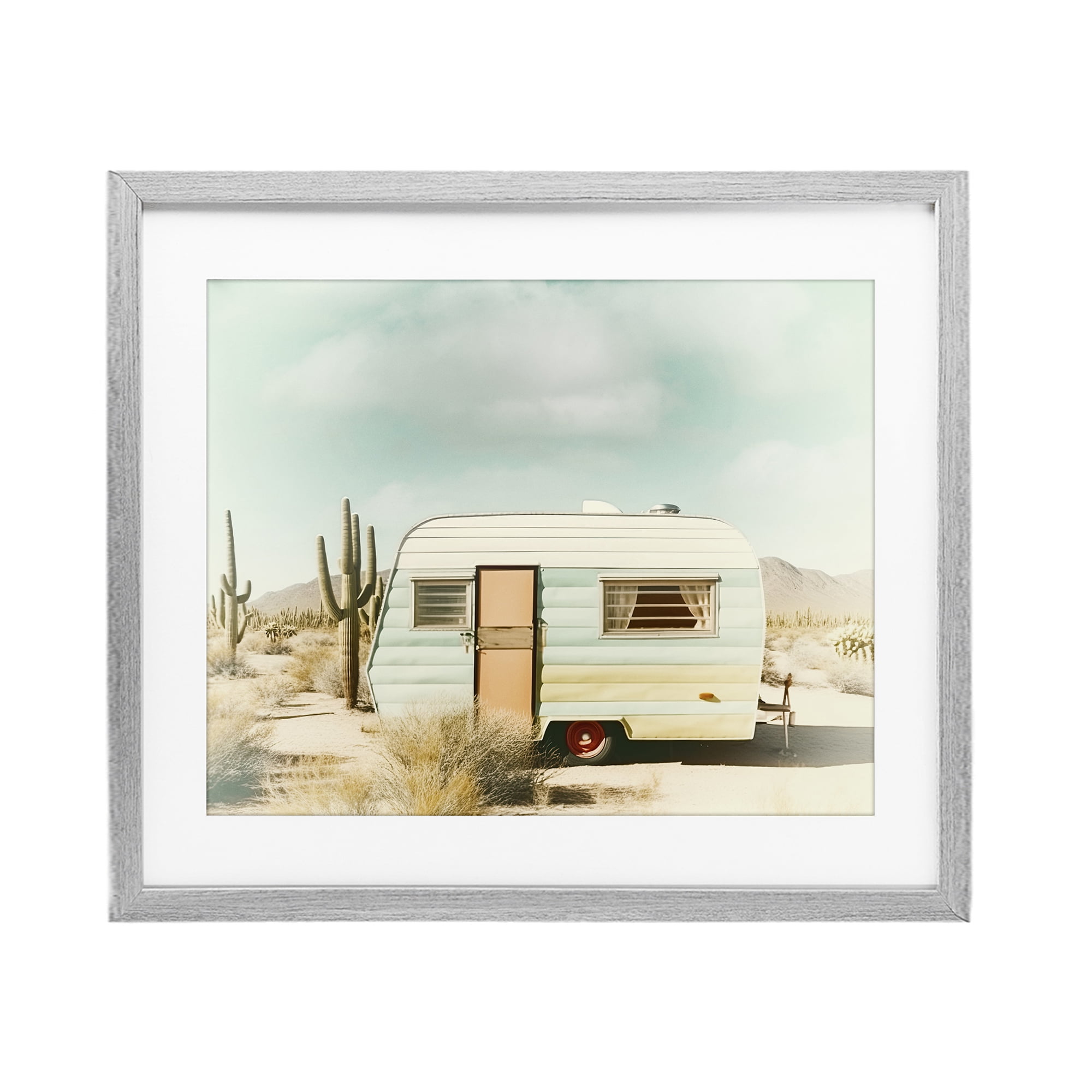 Desert Trip Vintage Gray Framed Print Under Glass, design by Decent Exposures