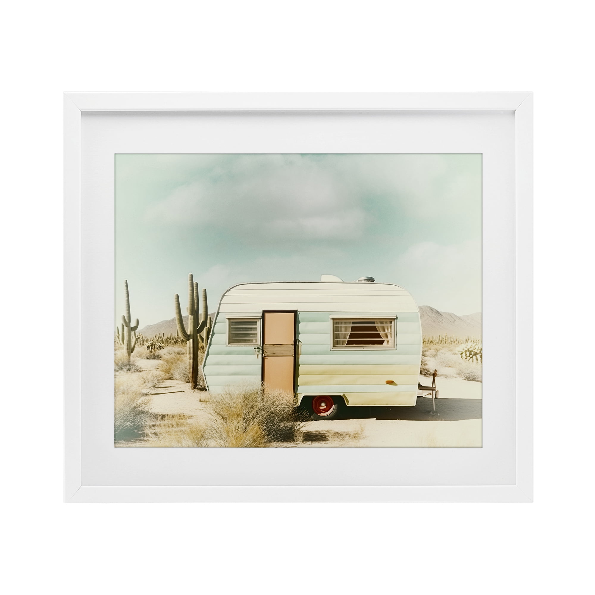 Desert Trip Vintage White Framed Print Under Glass, design by Decent Exposures