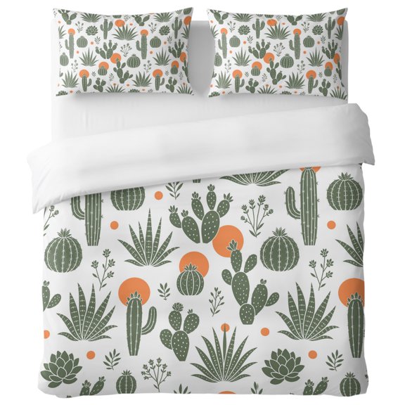 Desert Twin Duvet Cover Set, Modern Boho Saguaro Desert Cactus Agave Plant Leaves Green Decorative 3 Piece Bedding Set with Zipper Closure Soft Breathable Microfiber Comforter Cover & 2 Pillowcases