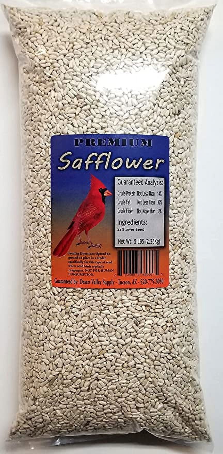 Desert Valley Premium Safflower Seeds Wild Bird Food, Cardinals, Jays, Doves & More (5Pounds