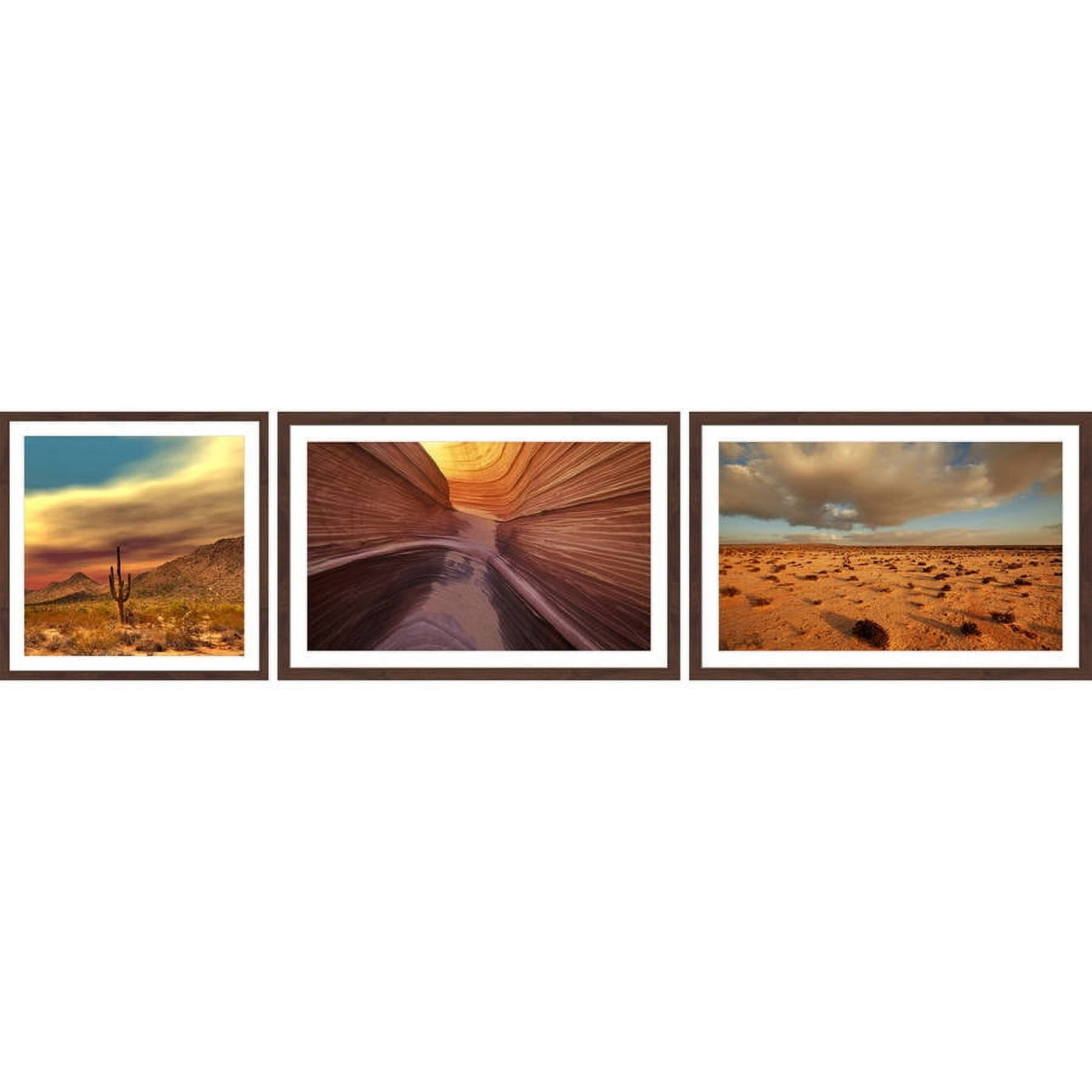 Framed Desert Landscape Triptych on Canvas