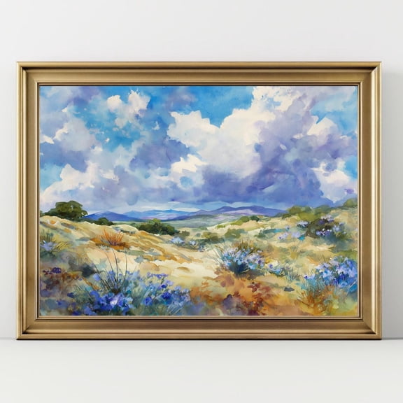 Desert Wildflower Landscape Print Southwest Sky Wall Art Colorful Nature Texas Hill Country Decor