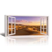Desert Window Canvas Wall Art, Dusk Wasteland Landscape Canvas Prints Large Horizontal Golden Sand Artwork Paintings for Living Room Bedroom Home Decor