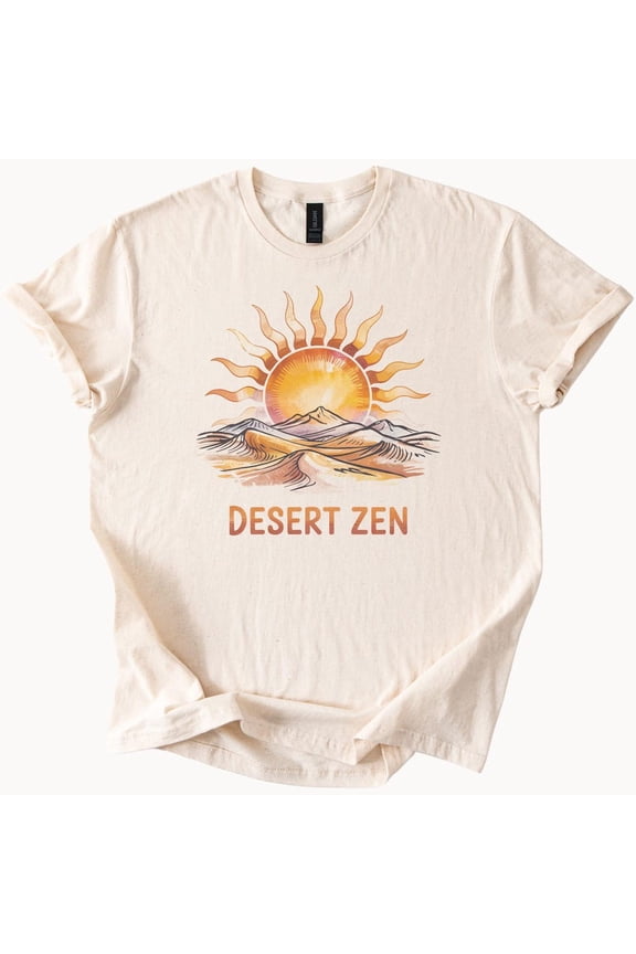 Desert Zen T Shirt Sun Graphic Tee Boho Style Relaxed Fit Top Birthday Gifts; For Men & Women, Vintage Birthday Gift