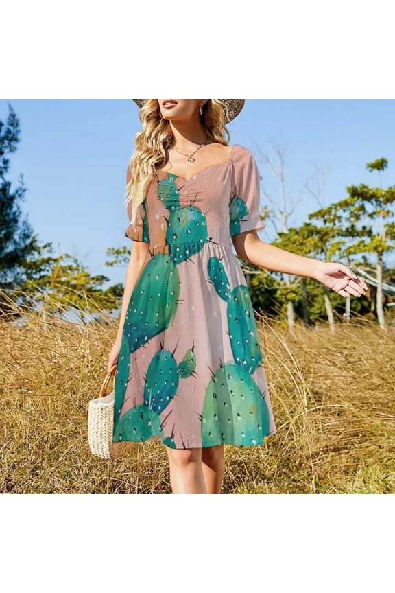 Desert cactus watercolor painting Sleeveless Dress womens clothing Evening dresses