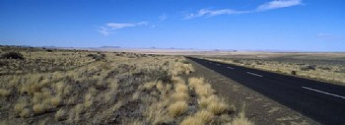 Desert road passing through the grasslands Namibia Canvas Art - Panoramic Images (18 x 7)