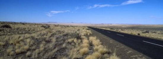 Desert road passing through the grasslands Namibia Canvas Art - Panoramic Images (36 x 13)