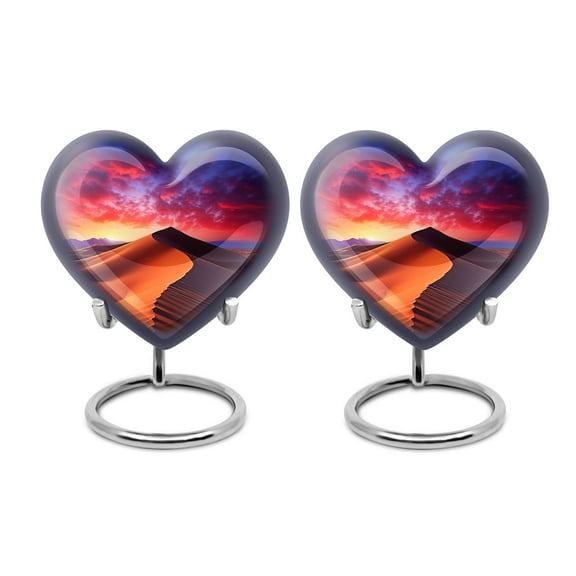Desert's Fiery at Sunset Urns For Human Ashes Adult Male - Keepsake Mini Heart Urn for Adult Female Ashes - Heart Tribute - Cremation Heart Shaped - Urns For Human Ashes Adult (3inch,2PCS)