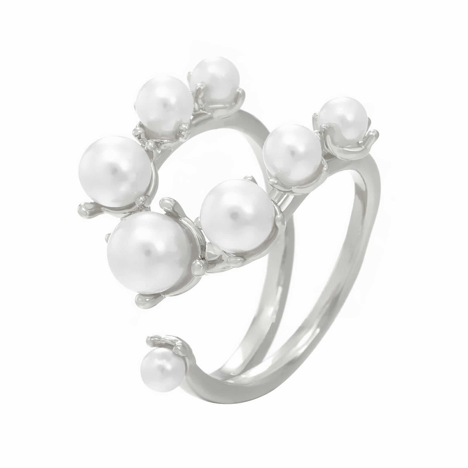 Desertasis Rings For Women Don'T Tarnish Double Pearl Ring Personality Design Alloy Geometric