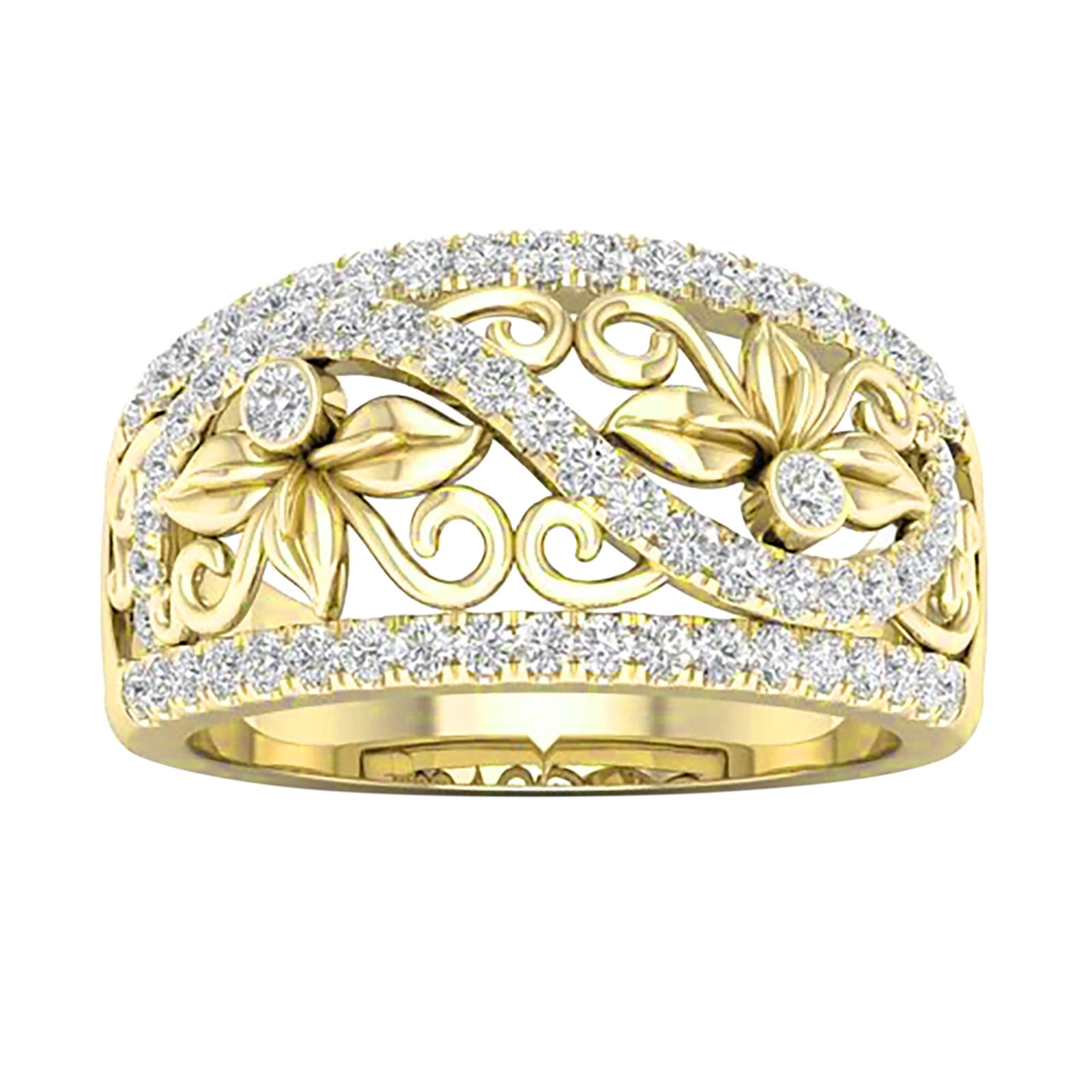 Desertasis Rings For Women Don'T Tarnish Vintage Electroplating Hollow Flower Leaf Diamond Ring