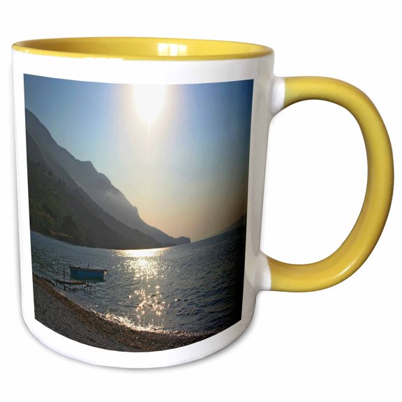 3drose, Deserted Beach and Fishing Boat at Akbuk, 11oz Two-tone Yellow Mug