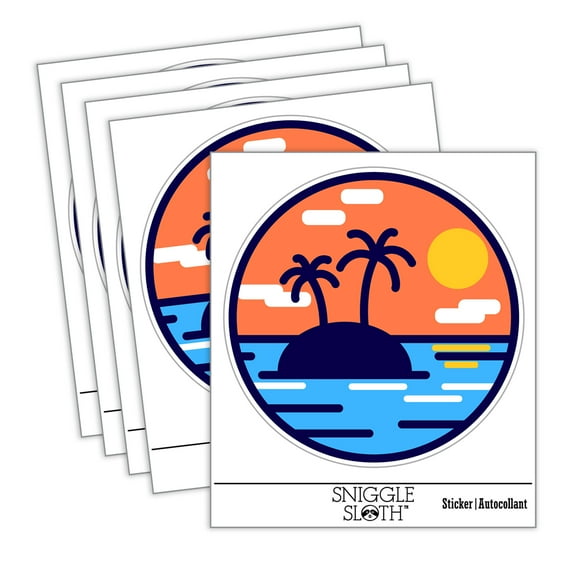 Deserted Island in Ocean Car Window Bumper Water Bottle Phone Tablet Laptop Waterproof Vinyl Decal Sticker Set 5-Pack - Gloss Finish - 4.0"