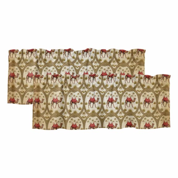 Deserts Camels 2 Panels Kitchen Valance, Retro Date Coconut Trees Ropes Grassroots Animals Curtains Valances for Small Windows Rod Pocket Window Treatments for Living Room Bedroom 42" W x 12" L