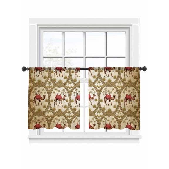Deserts Camels Sheer Curtains 2 Panels Set Retro Date Coconut Trees Ropes Grassroots Animals Sheer Window Curtains Light Filtering Rod Pocket Voile Drapes for Bedroom Living Room 52"x54"