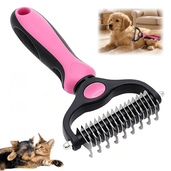 Pet Pro Grooming Tool,Deshedding Brush For Dogs And Cats, Professional Pet Deshedding Brush, Dual-Sided Undercoat Rake for Long & Short Hair Pets