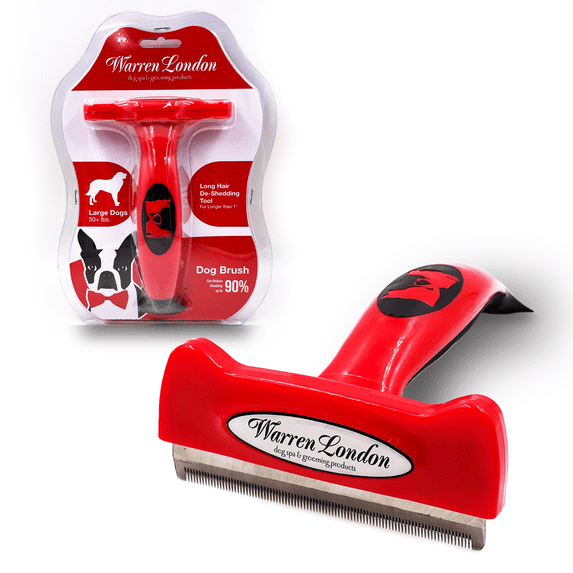 Deshedding Dog & Cat Brush by Warren London | Stainless Steel Deshedding Tool | Long Hair - Large