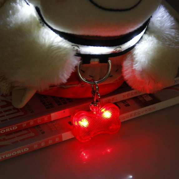 Desheus LED Light Up Dog Bone Shape ID Tag Pet Safety Collar Pendant for Outdoor Walking