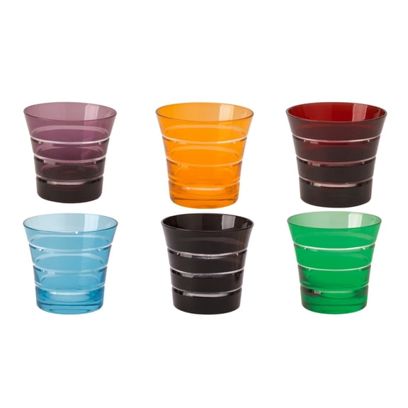 Mixed Color Whiskey Glass Set Mouth-Blown Double Old Fashioned Glasses 6 pcs, 8 oz Deshoulires Fina Tavola